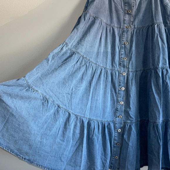 Three Bird Nest Country Mart Tiered Maxi Skirt Denim Size L Boho - Picture 9 of 12
